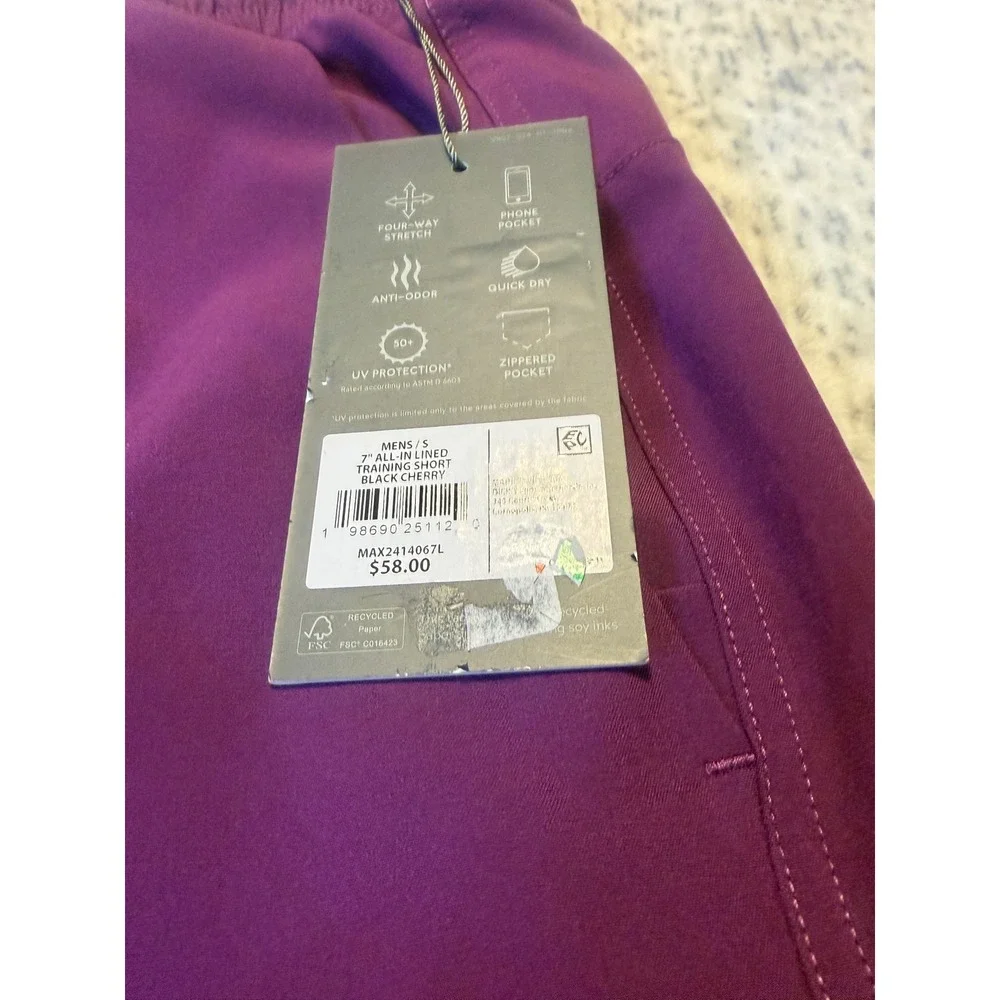 VRST‎ Mens 7 Inch Training Shorts Purple Elastic Waist Zipper Pocket Size S NWT